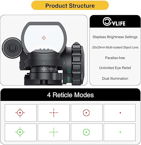 Miniatura 2 de Punto de mira CVLIFE 1x22x33 rojo y verde, 4 patrones con pistola 2mW vista láser