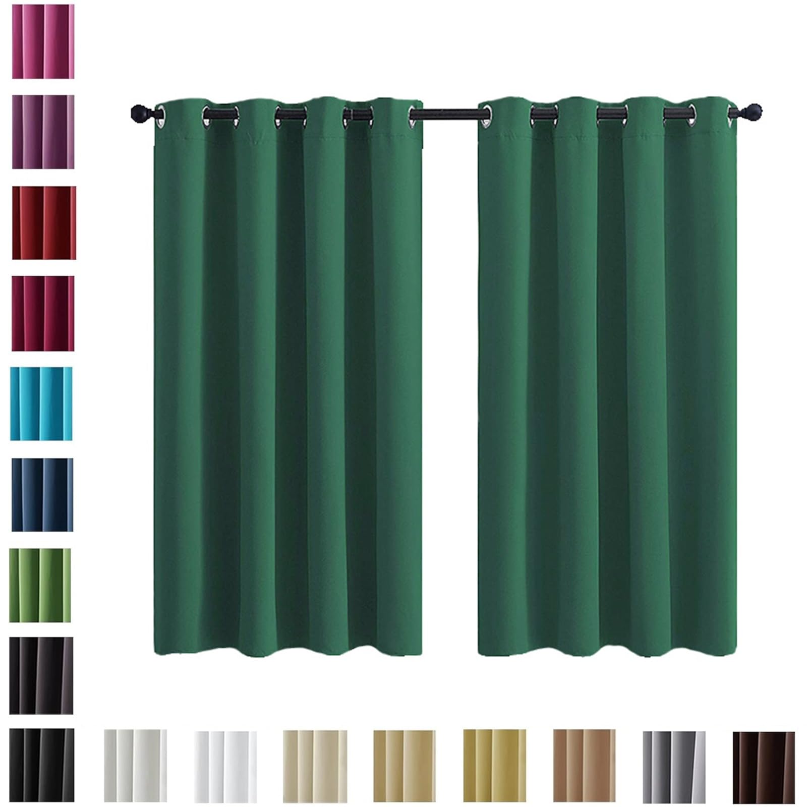Verdunklungsvorhänge mit Ösen 140 x 100 cm Sonnenschutz Schalldämmung, Verdunkelung Fenstervorhang Gardinen Vorhänge, mit Raffhalter für Wohnzimmer Kinderzimmer, Grün