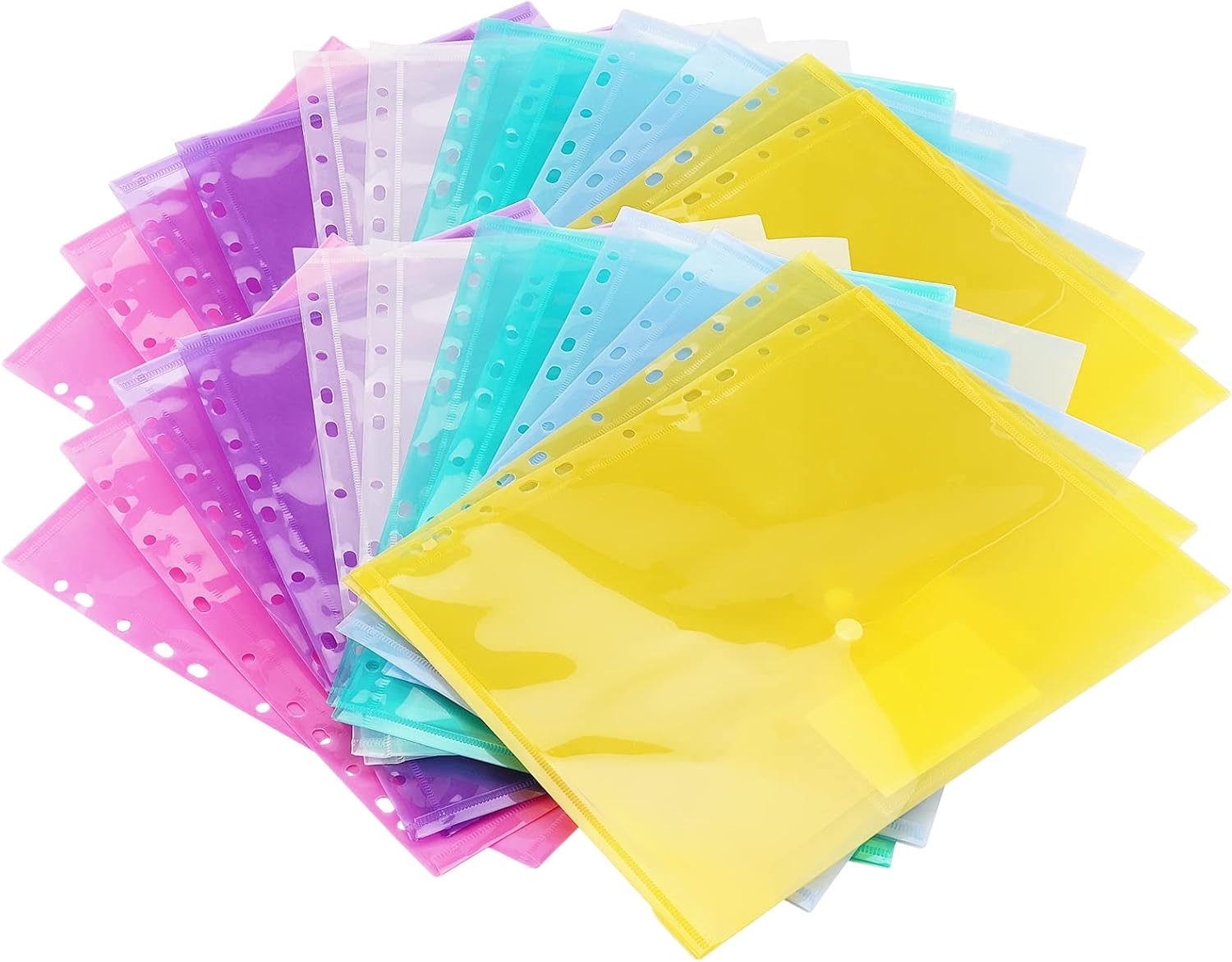 30 Stück A4 Dokumentenmappen - Wasserdichte Sammelmappen Mit 11 Löchern In 6 Farben