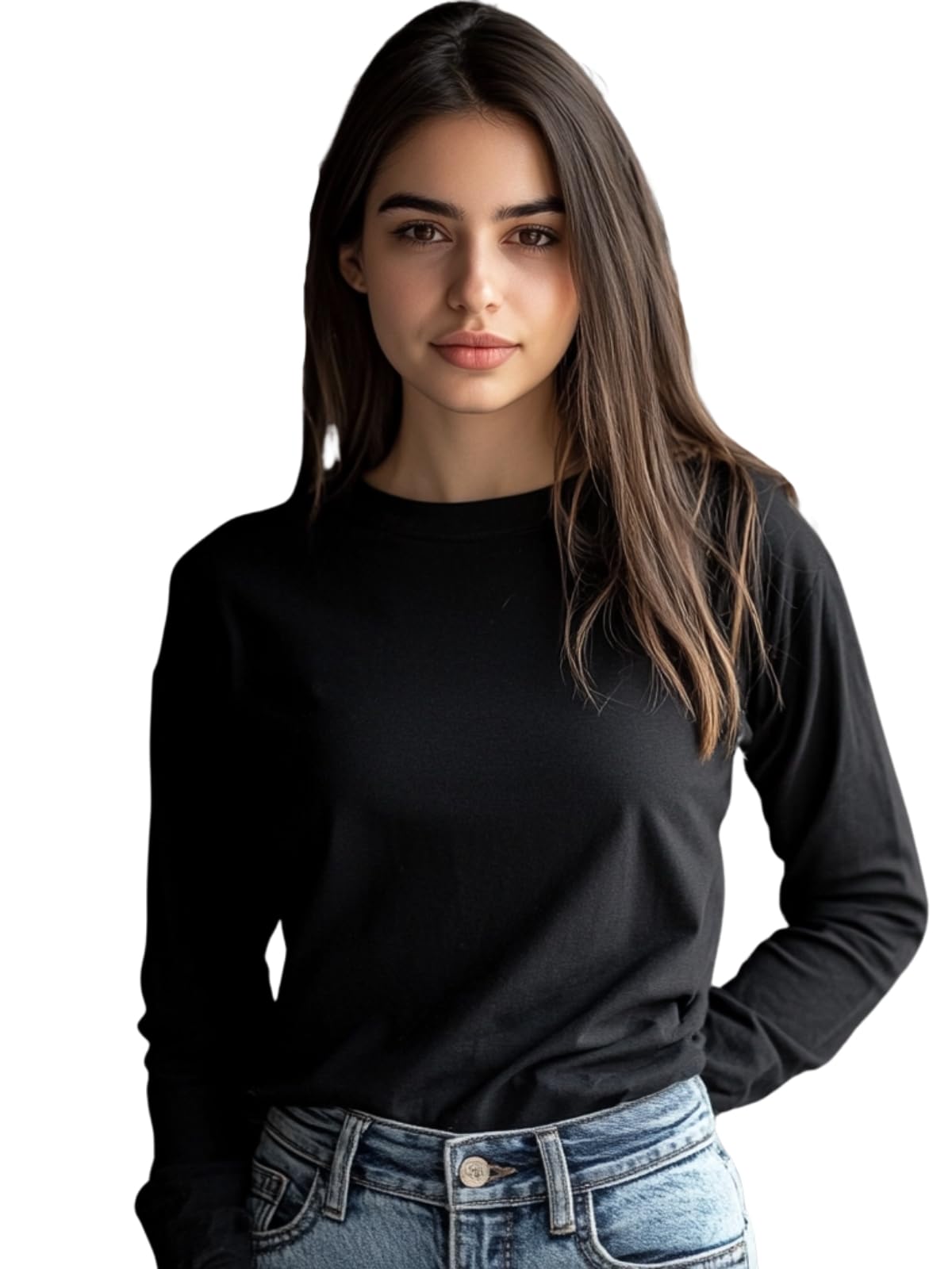 Pure Cotton Round Neck Regular Fit Core Fashion Solid Full Sleeve T-Shirt for Women & Girls (Colors: Black, Cork, Green, Navy, Swanwhite & White)