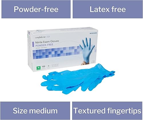 Miniatura 4 de McKesson Confiderm 3.8C - Guantes de nitrilo para examen, no estériles, sin polvo, color azul, mediano, 100 unidades, 1 caja