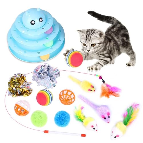 WANGCL 14 Pack Cat Juguetes Interactivos para Gatos de Interior Gatito Juguete Divertido Rodillo Ejercitador…