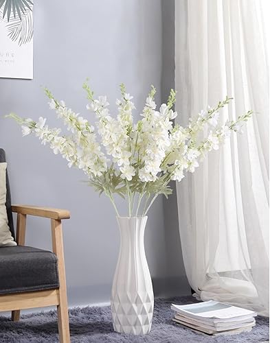 Miniatura 6 de 8 flores artificiales de delphinium blancas Larkspur de 33.5 pulgadas, flores de seda sintética de tallo largo a granel para jarrón alto para el