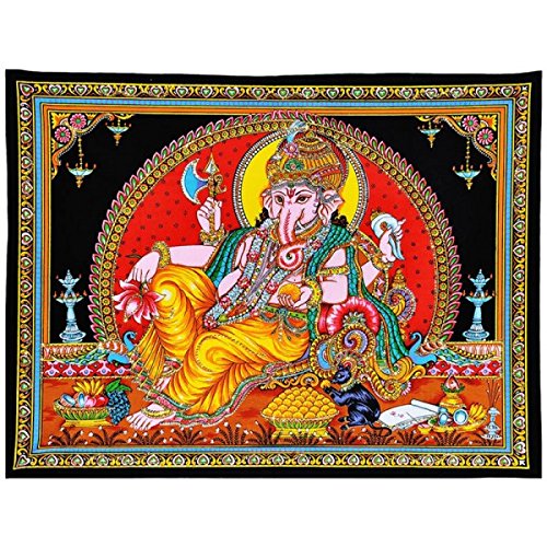 GangesindiaResting Lord Vinayaka Cotton Painting with Sequin Work