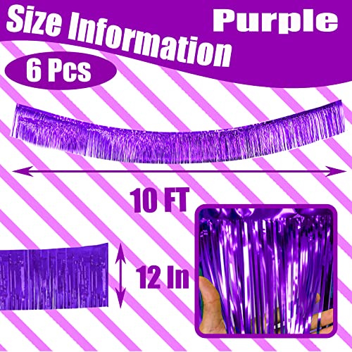 Image of 6 Pack 10 Feet Foil Fringe Garland Metallic Tinsel Streamers Banner Wall Hanging Curtain Backdrop Banner for Parade Floats, Thanksgiving, Christmas, Birthday, Halloween Party Decorations(Purple)