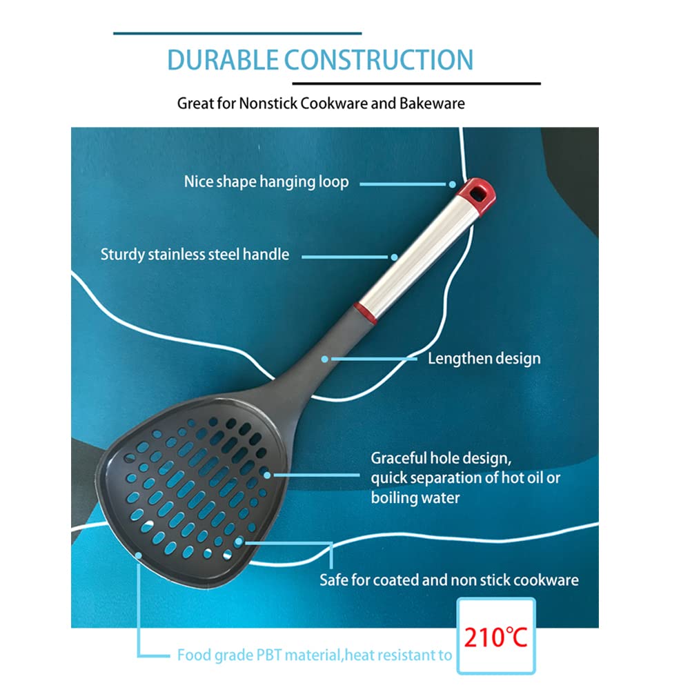 Slotted Spoon- skimmer slotted spoon-Heatproof Skimmer Strainer,Safe for Non Stick Cookware 34 * 12 cm