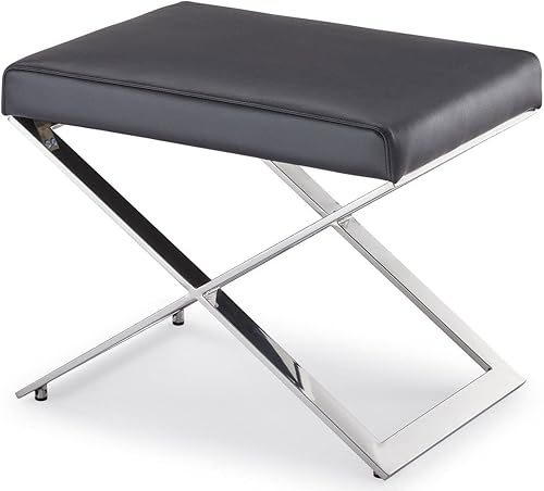 Miniatura 5 de Zuri Furniture Modern Fenix - Otomana de cuero sintético negro con acero inoxidable cepillado