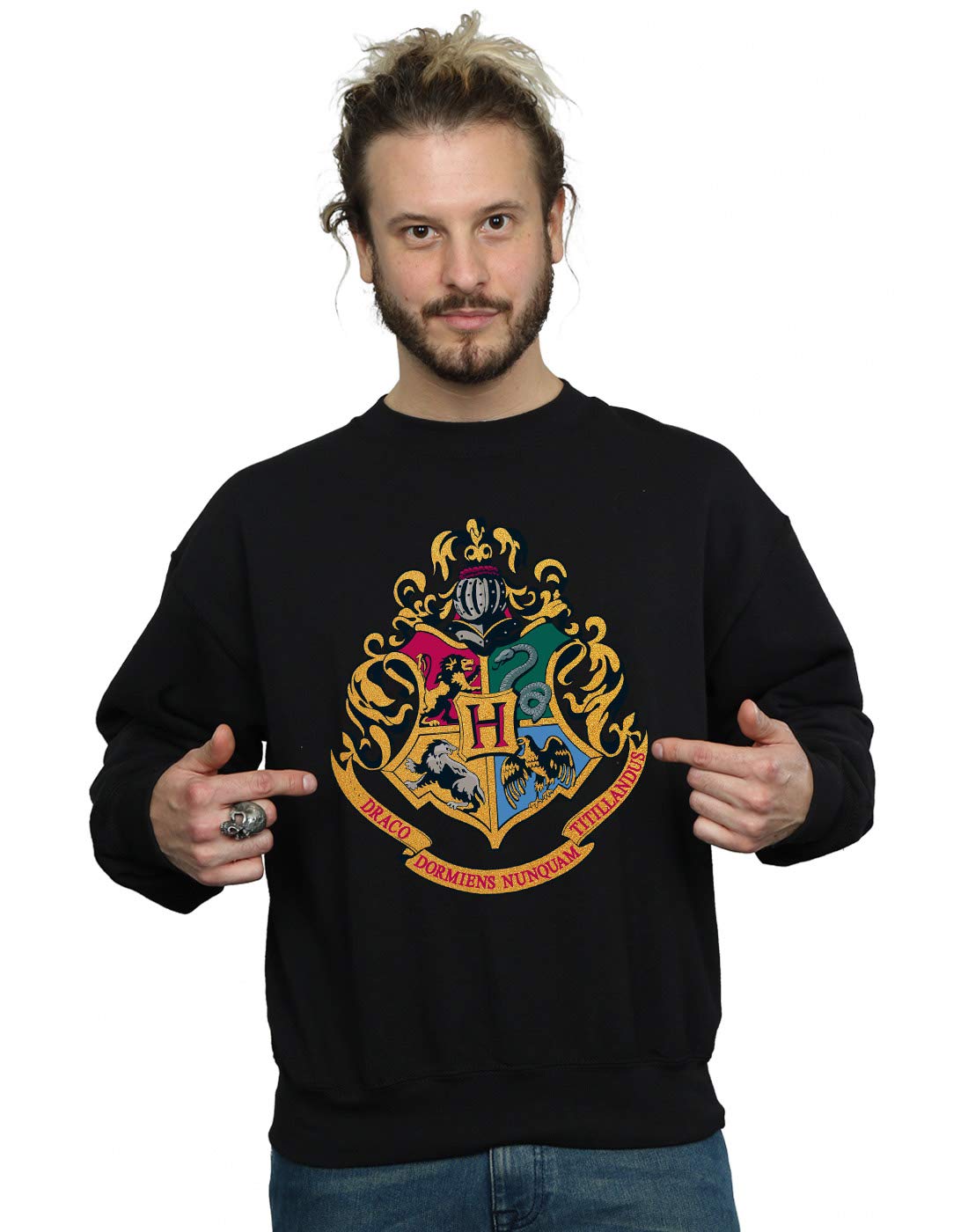 Absolute Cult Men's Black Harry Potter Hogwarts Crest Gold Ink Sweatshirt XXXXX-Large