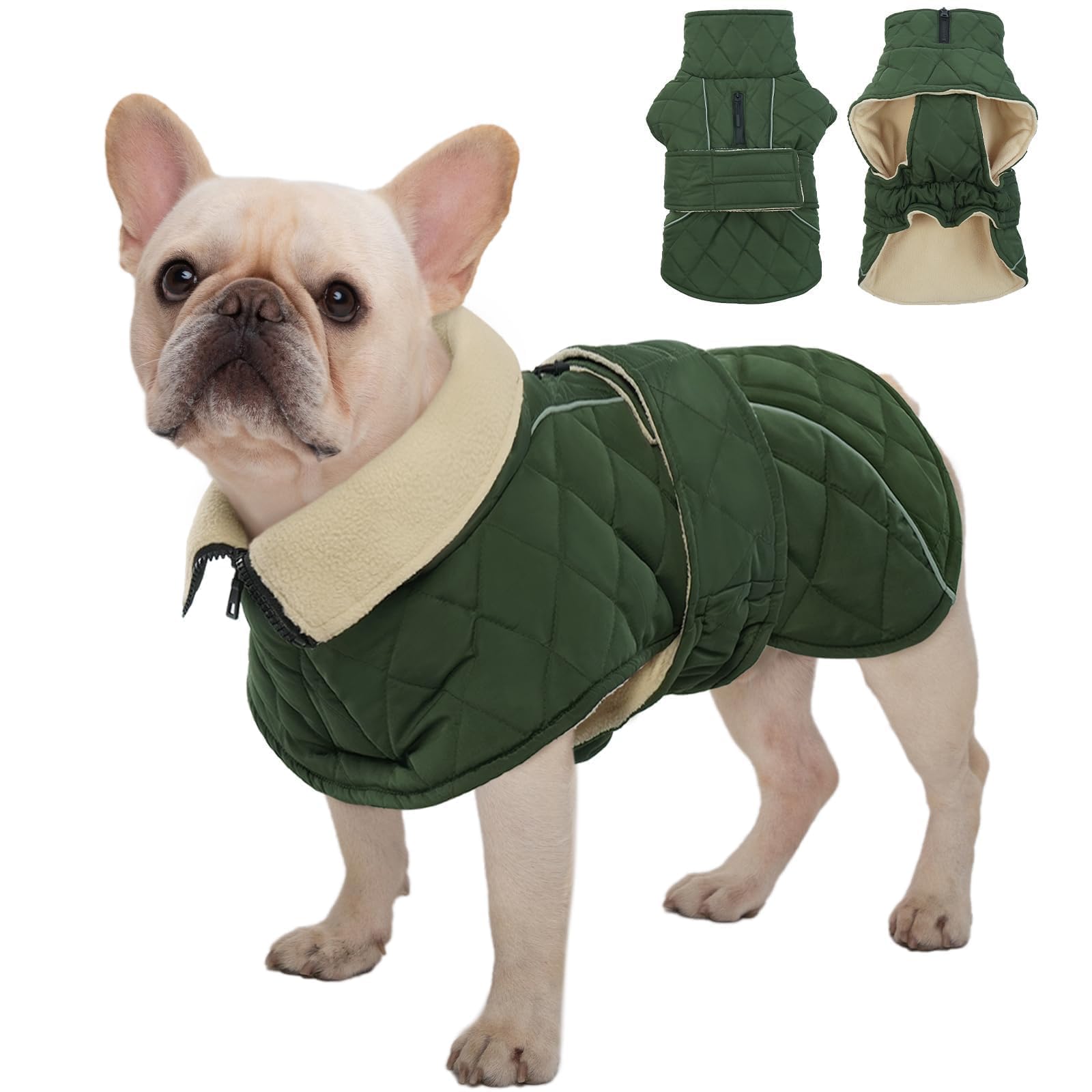 Medium Dog Coat, Fleece Lined Dog Winter Jacket with Harness Hole, M