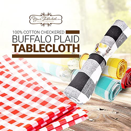 Yourtablecloth 100% Cotton Checkered Buffalo Tablecloth - Washable Table Cover Perfect For Any Occasion Indoors Or Outdoors Aqua And White 60 X 120 #TOP1