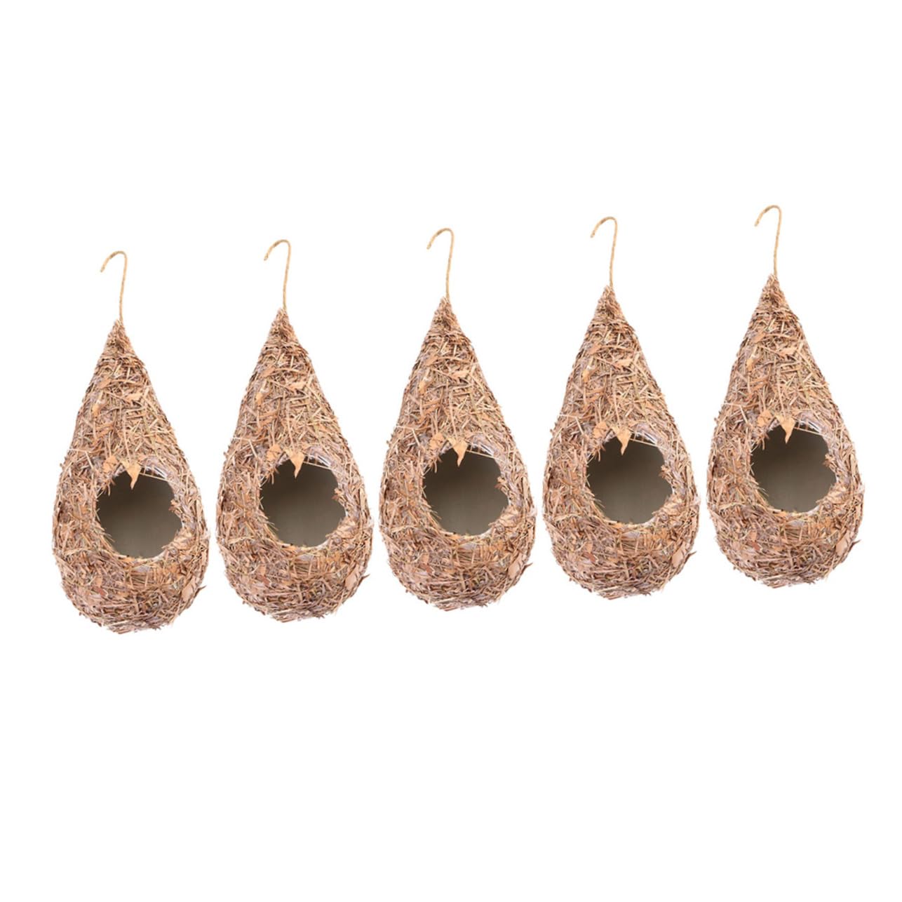 Toyvian Casetta per Uccelli da Appendere in Plastico Khaki 5 Pezzi, Nido Rustico Intrecciato per Piccoli Uccelli, per Balcone e Decorazione Interna