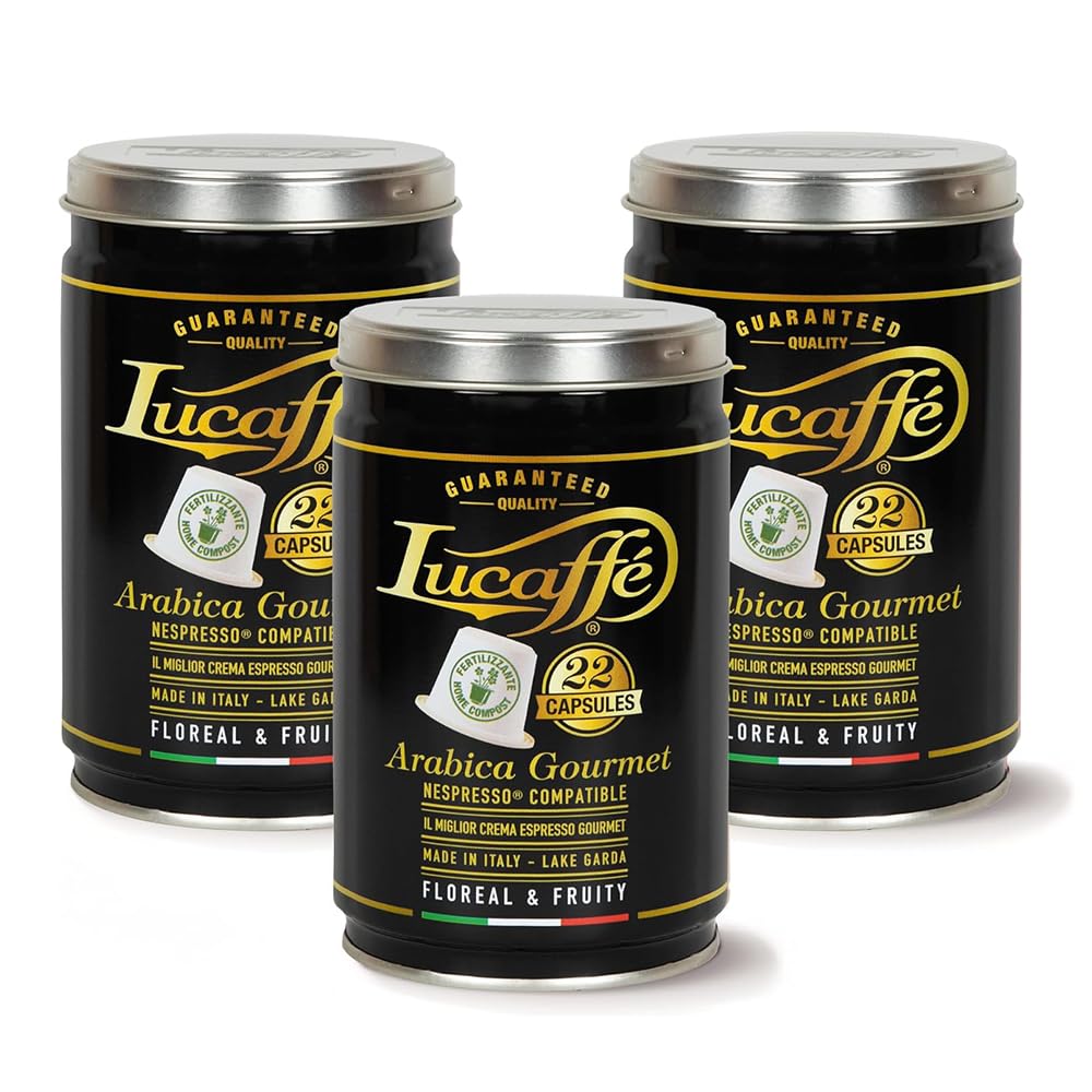 Lucaffe LUCAFFÉ 100% Arabica Gourmet Nespresso compatible capsules Biodegradable in aroma-saving steel Tins. 66 Count (Pack of 1)