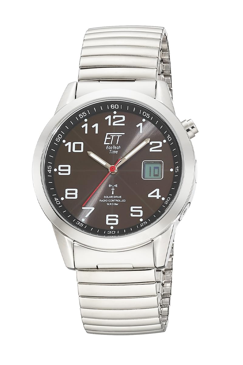 ETT Eco Tech Time Funk Solar Herren Uhr Analog mit digitalem Datum mit Edelstahl Zugband EGS-11712-22Z