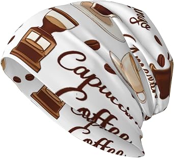 Coffee Print Beanie for Men Women Slouchy Knit Beanie Hats Soft Winter Warm Unisex Skull Cap