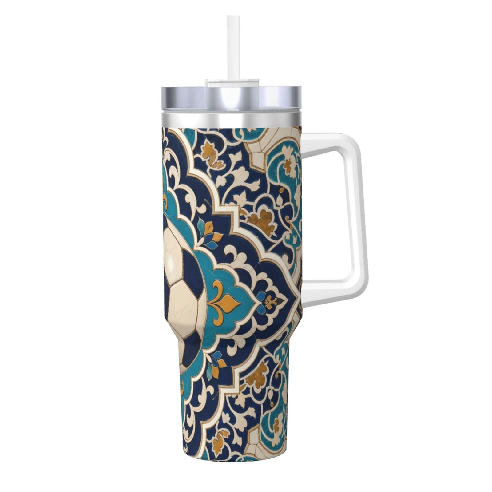 Botella de agua reutilizable de fútbol de 40oz, vaso aislado térmico para café