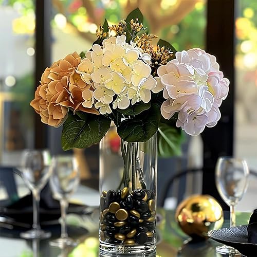 Miniatura 6 de HappyFiller Decoración de otoño de Navidad, 170 unidades, mini canicas planas doradas, piedras preciosas de vidrio, guijarros, rellenos de jarrón