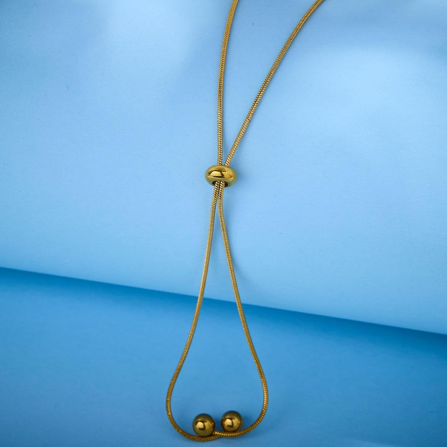 18k Gold Necklace for Women Dainty Snake Chain Bolo Adjustable Minimalist Round Bead Jewelry Trendy Simple Aesthetic Gifts for Her - Image 6