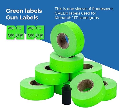 Miniatura 3 de Etiquetas verdes para pistola de precio Monarch 1131, 1 manga, 8 rollos, 20,000 etiquetas