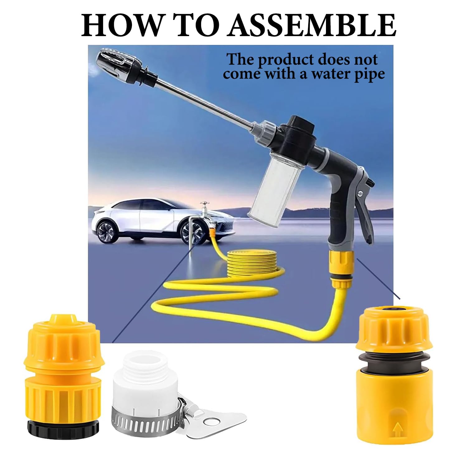 Pistolet Haute Pression pour Tuyau de Jardin, Nettoyeur Haute Pression réglable, avec longue canne & accessoires, multiples effets de pulvérisation, idéal pour voiture, jardin & terrasse