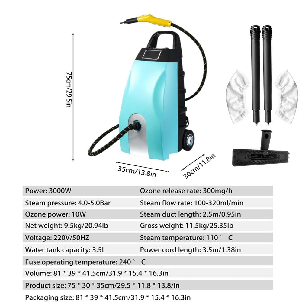 Limpiadores a Vapor portátiles para Uso doméstico, Limpiador a Vapor portátil Alta Temperatura, 6 Accesorios y Calentamiento en 40 Segundos para el hogar, para Motor Blue+mop