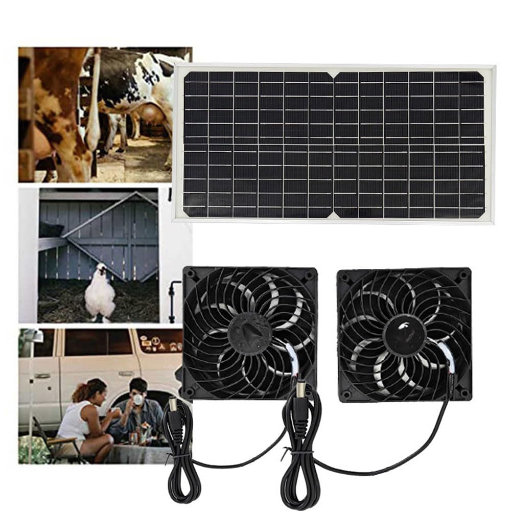 Ventilateur Solaire 16W, Ventilateur d'Échappement avec 2 Ventilateurs CC, Kit Panneau Solaire Étanche