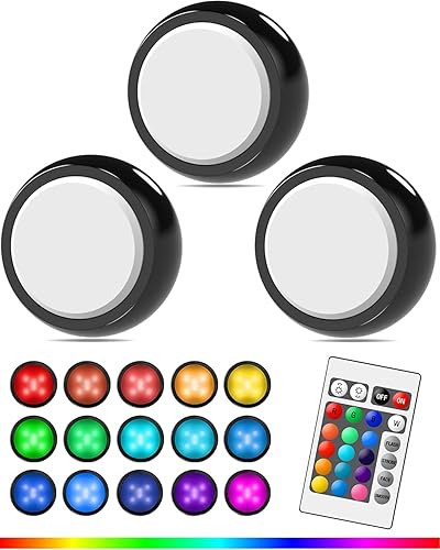 UNIWA Luces de disco con control remoto, luces inalámbricas para debajo del gabinete, luz LED intercambiable de 16 colores regulables, funciona con