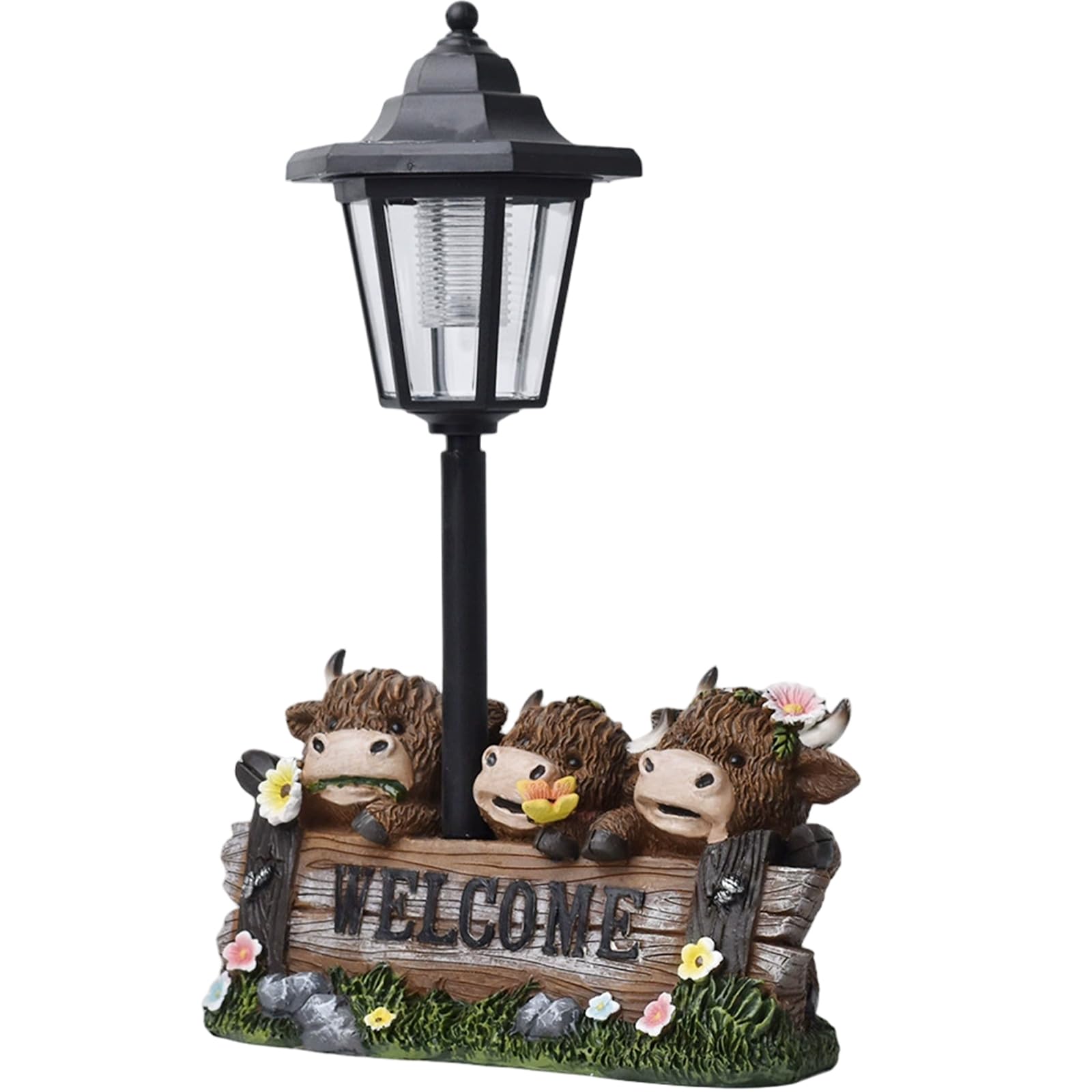 Striegro Solar Highland Cow, Highland Cow Statue Garden Decor with Solar Light, Resin Outdoor Yard Art for Patio Pathway Lawn Decoration.