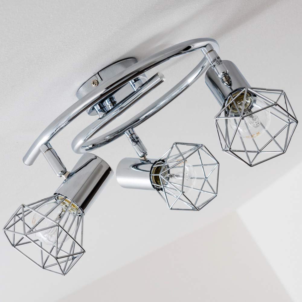 Plafoniera Orebro, plafoniera rotonda in metallo cromato, 3 luci, con faretti regolabili, 3 x attacco E14, spot dal design retrò/vintage, senza lampadina/e