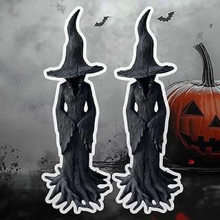 Halloween Enchanting Cracker Barrel Witch Statue and Garden Figurines, Awakencheerful Appetitep Retro Gothic Resin Witch Hand-Painted Figurines, Ameantime Nib Festival Collectible(11.81in2PCS)