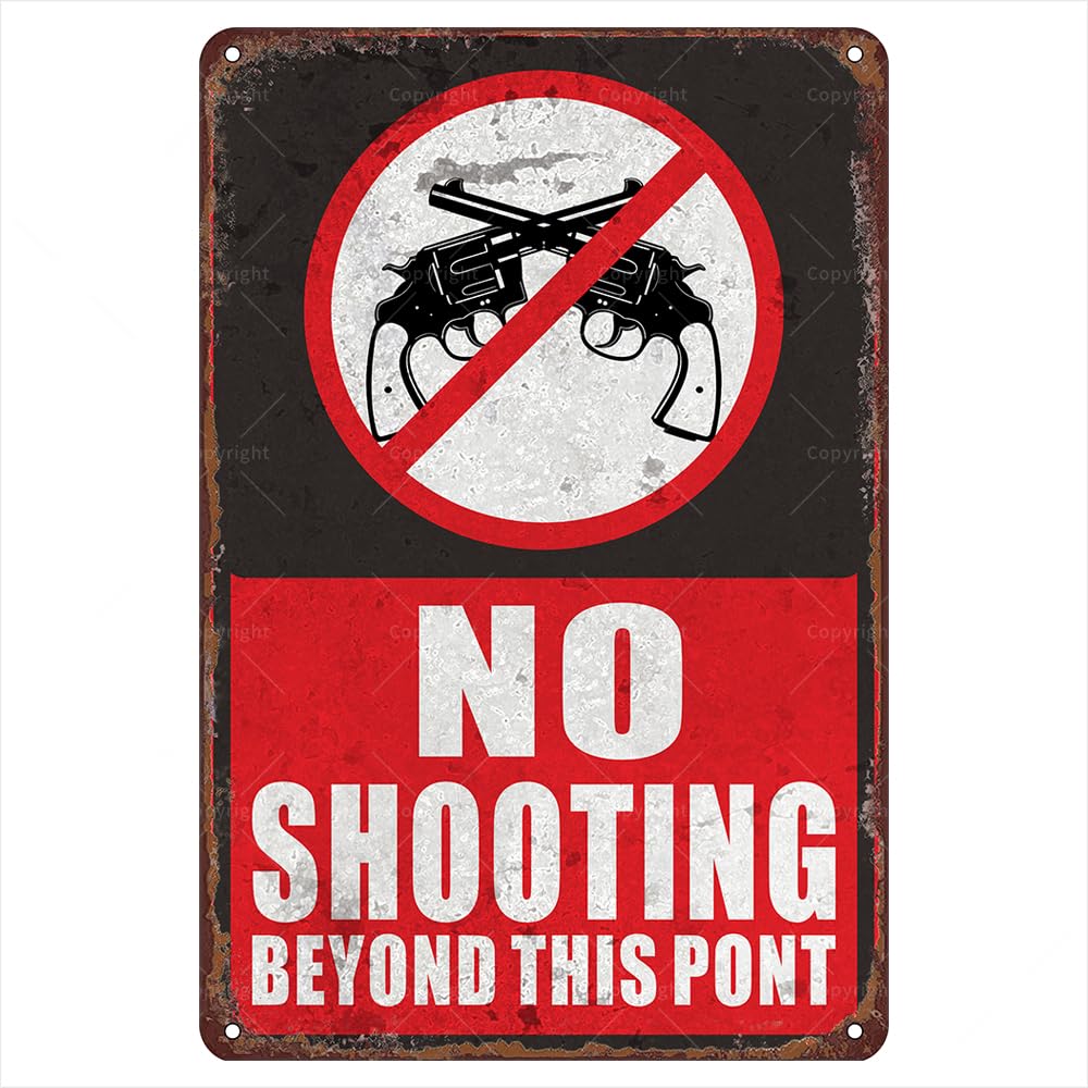 Retro Metal Sign - 'No Shooting Beyond This Point' - Rustic Firearm Safety Decor For Gun Rooms, Man Caves, And Shooting Ranges - Gift For Gun Enthusiasts And Collectors 8x12 Inch