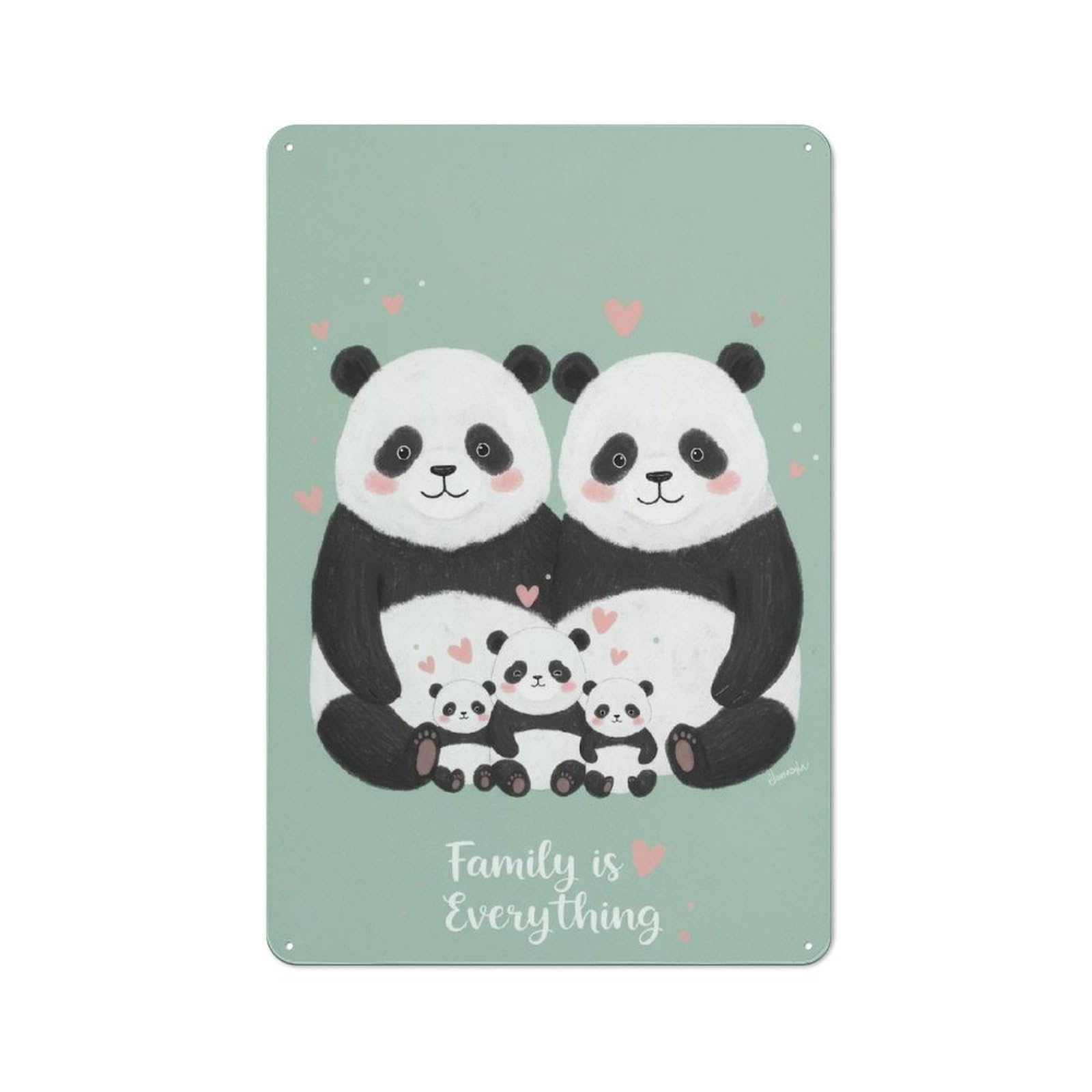 Junmoney Panda Family Love Rustic Tin Sign 30X20cm For Lounge Or Reading Corner, For Vintage Wall Decor Fans, For Garage And Workshop Walls