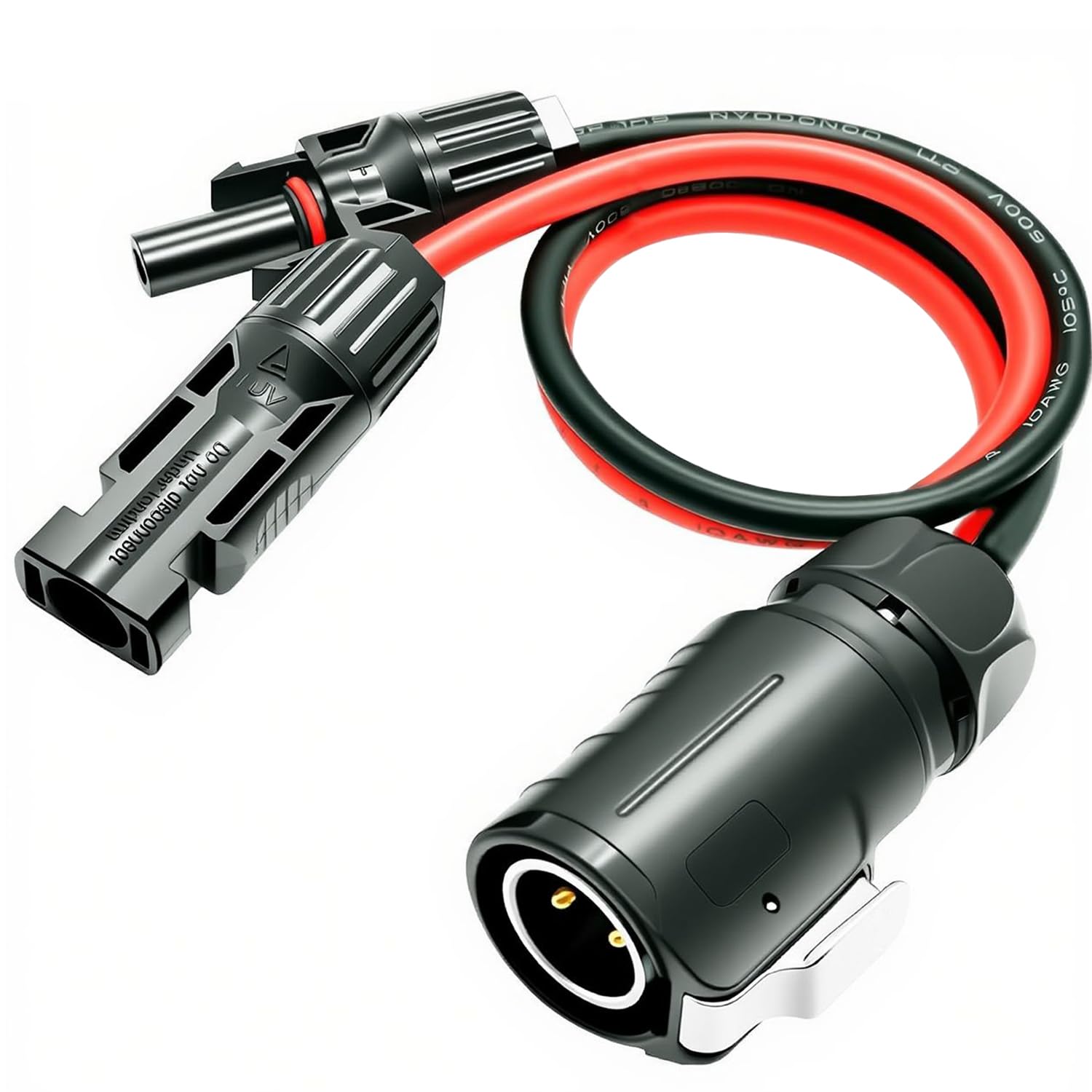 Connecteur circulaire industriel 2 broches 10 AWG pour câble solaire de 40 cm