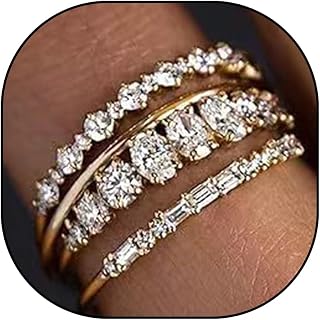 Gold Rings That Don't Tarnish 14K Gold Plated Stackable Rings for Women Non Tarnish Gold Cubic Zirconia Engagement Rings Fake Wedding Bands Travel Engagement Rings Set