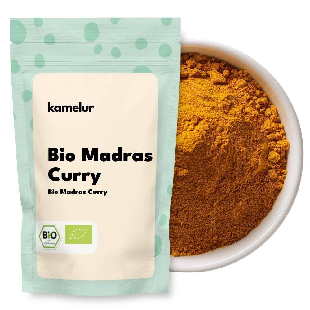 500g di BIO Madras Curry Powder mild - polvere di curry caldo alla frutta prodotta con le migliori spezie BIO - in confezione biodegradabile