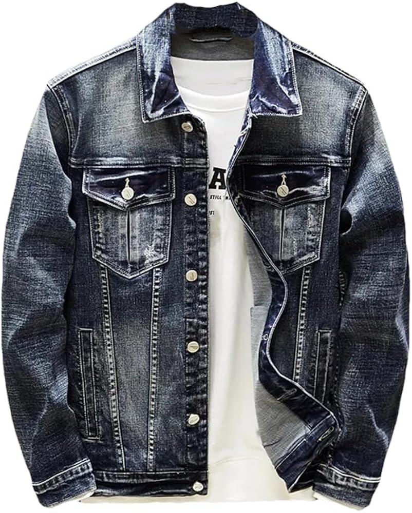 Men's Classic Vintage Denim Jacket Autumn Stretch Slim Cotton