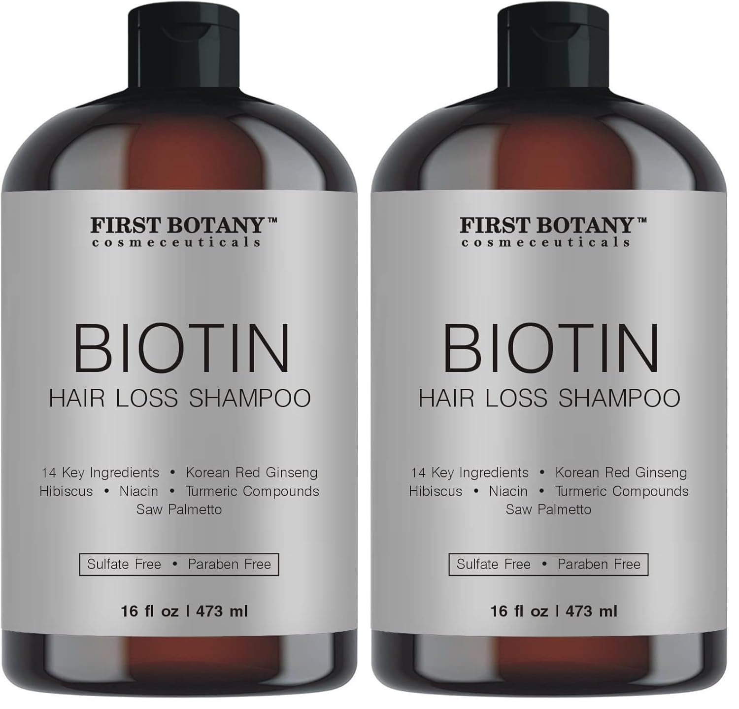 First Botany Cosmeceuticals, Hair Regrowth and Anti Hair Loss Shampoo 16 fl oz, with DHT blockers- Daily Hydrating, Detoxifying, Volumizing Shampoo For Men and Women (Pack of 2)