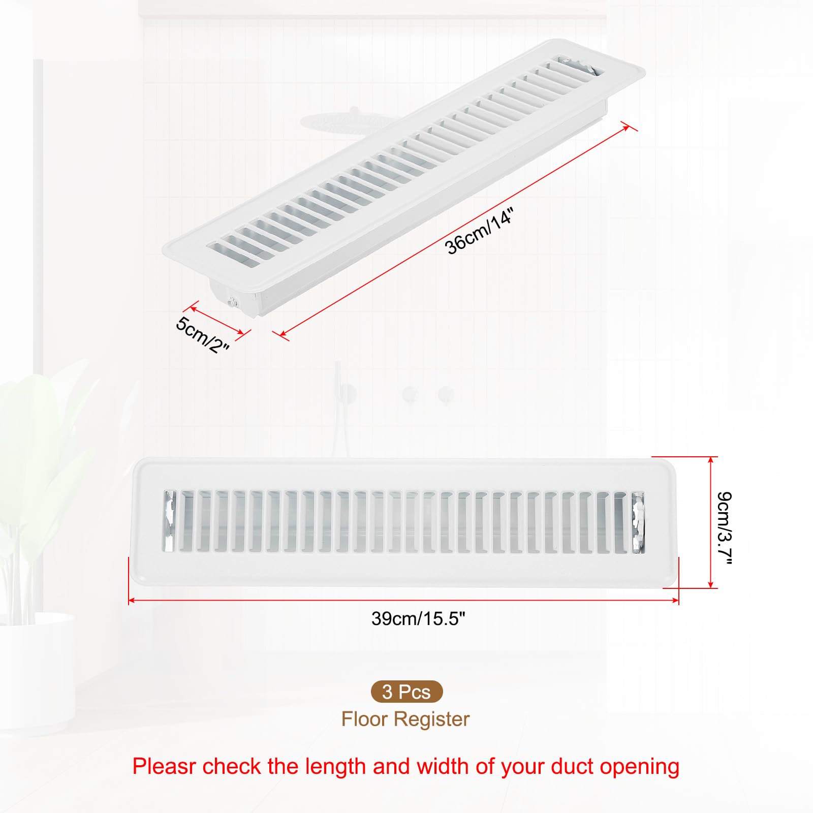 PATIKIL 14 x 2 Inch Floor Register, 3pcs Heavy Duty Air Vent Cover Steel Adjustable Decor Vents Easy Adjust Floor Grates for Sidewall Home Office, White - Image 2