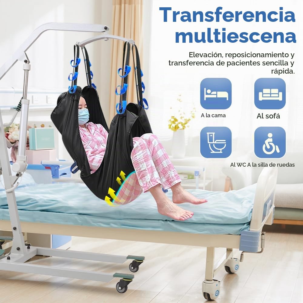 Ir al baño Cinturón Elevadores Paciente Levantamiento médico Equipos Bariatric Hándicap Elevación Cómoda Honda Cinturón transferencia médica con soporte de cuatro puntos Sling cuerpo completo (negro)