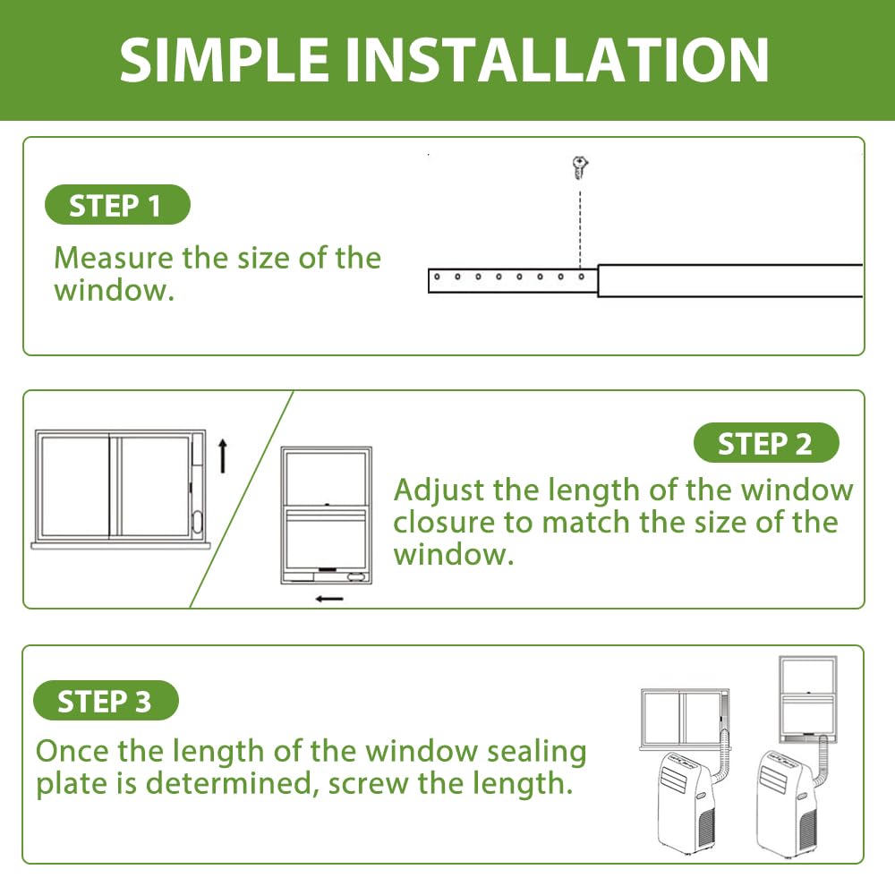 4Pcs Kit Ventana Aire Acondicionado Portátil, 10cm X 43-140cm con Tubo de Desagüe de 13cm, Placas de Sellado de Ventana Corredera de Aire Acondicionado Portátil