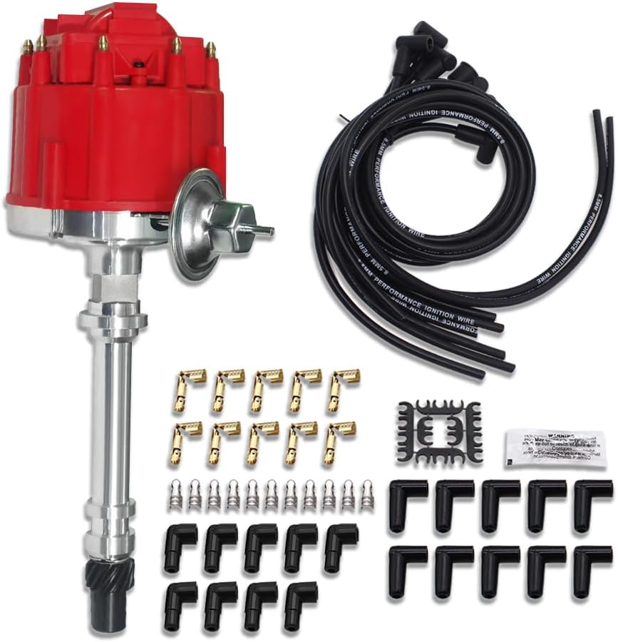 65K Coil HEI Distributor & Black 8.5mm Spark Plug Wires Fit Chevy SBC 350 BBC 454 (OE: 850001R, GM08)
