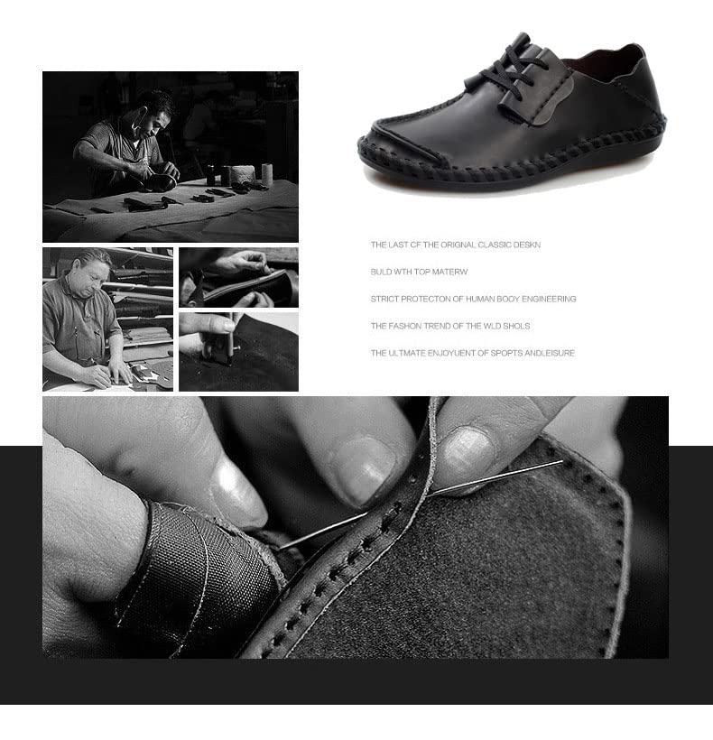 Men's Premium Nubuck Leather Slip on Shoes,Handmade Loafers Breathable Leisure Vintage Flat Boat Shoes3