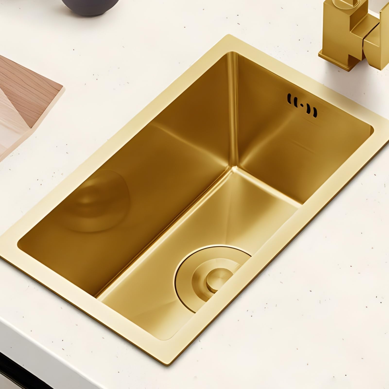 ZQFHSX Gold Bar Mini Sink Undermount, Drop-In Sink, Topmount Small Kitchen Single Basin Stainless Steel Workstation With Accessory Set, 8.4" Deep(38x26cm)