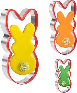 Crethinkaty 3 Pieces Bunny Cookie Cutter Set for Baking Easter Rabbit Shape with Soft PVC Edge Cookie/Pastry/Biscuit Cutter for Holiday
