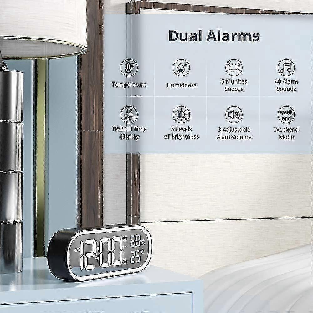 Smart Modern Design Schreibtischuhr, Mehrere Klingeltöne Einstellbar Großes Display Digitaluhr, Tragbarer Wecker mit Schlummerfunktion für Schlafzimmer, 2025