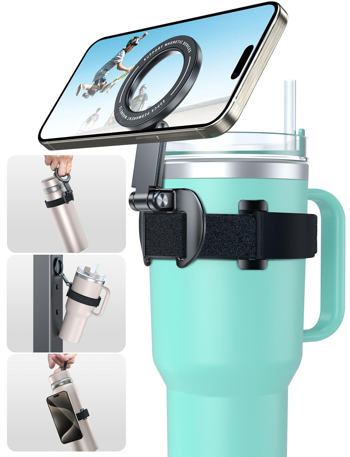 eSamcore for Stanley Cup Magnetic Phone Holder for Magsafe, Foldable Water Bottle Accessories Cellphone Stand Fit for iPhone, Universal Mount for
