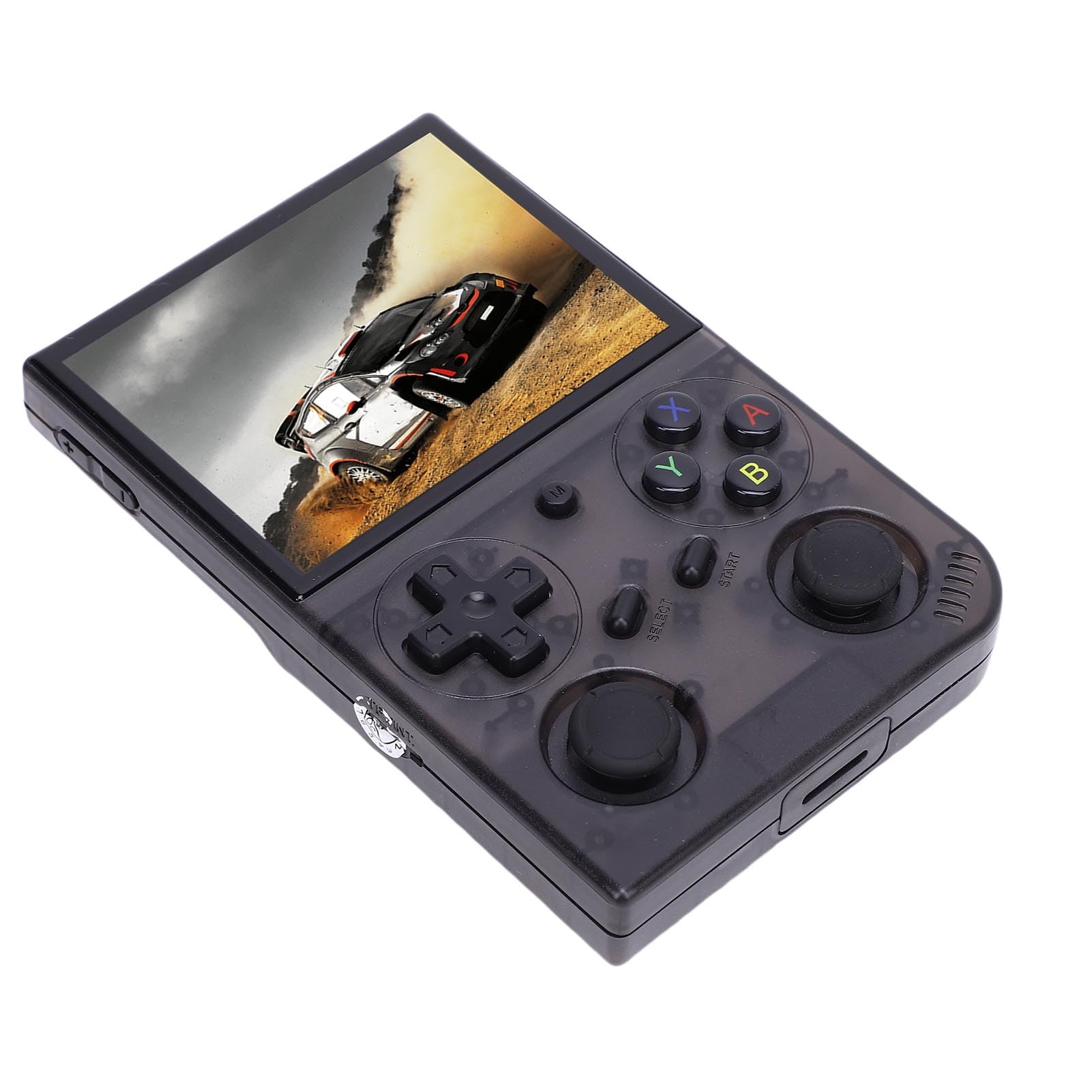 Retro-Spielekonsole, Dual-Joystick, 3,5-Zoll-Bildschirm, 64 GB Speicher, Tragbare Spielekonsole, 3200 MAh , Tragbares Videospiel mit -System (Transparentes Schwarz)