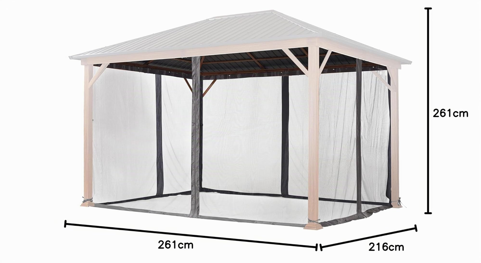 Moskitonetz für Gartenpavillon Forest Superior 3x4 m - Polyester - Insektengitter inkl. Haken, mit Reißverschluss - dunkelgrau