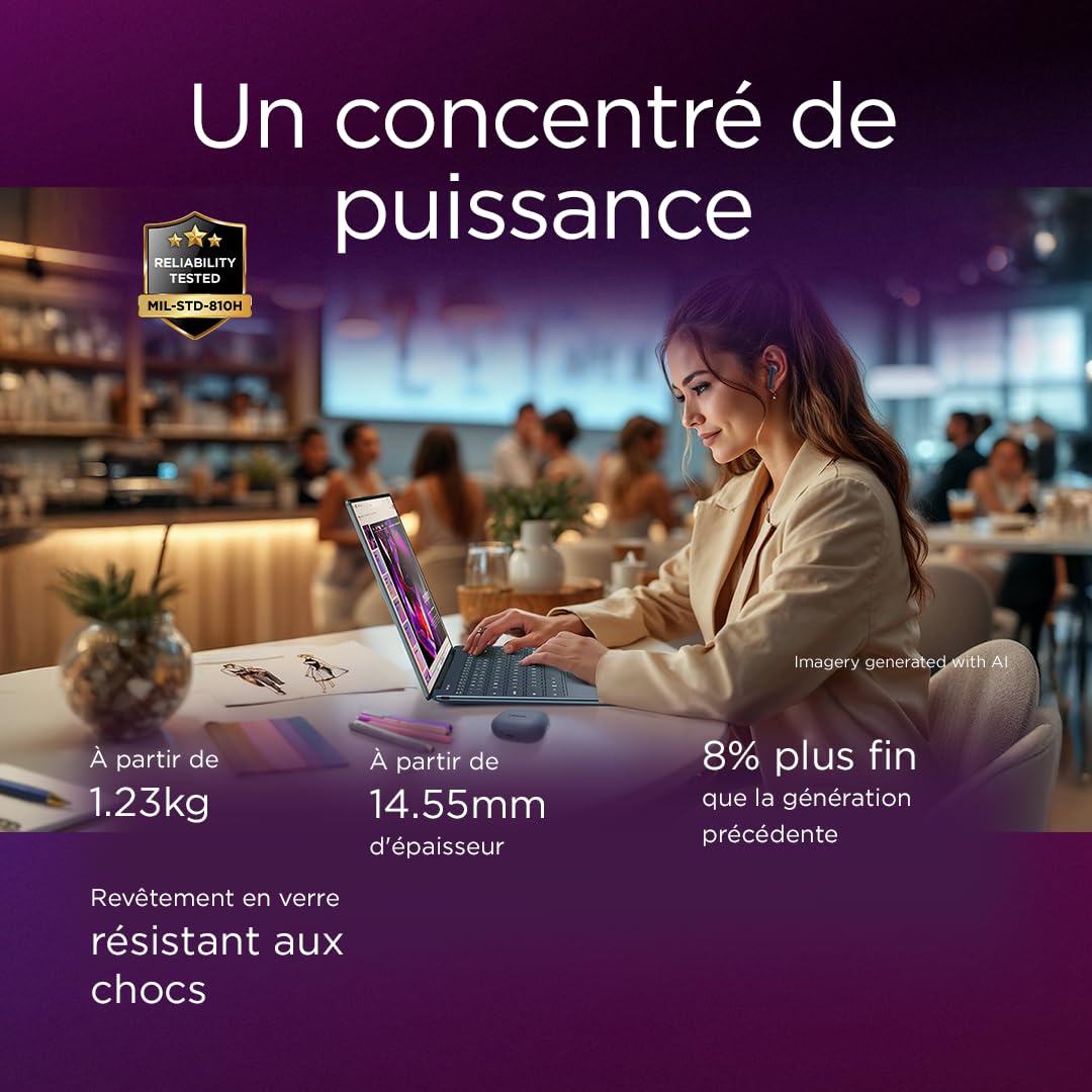 Lenovo Yoga Slim 9 14ILL10 - Ordinateur Portable 14'' 4K OLED WQUXGA Tactile Copilot+ (Intel Ultra 7 258V, RAM 32Go, SSD 1To, Intel Arc Graphics 140V, Windows 11 Home) Clavier AZERTY - Tidal Teal