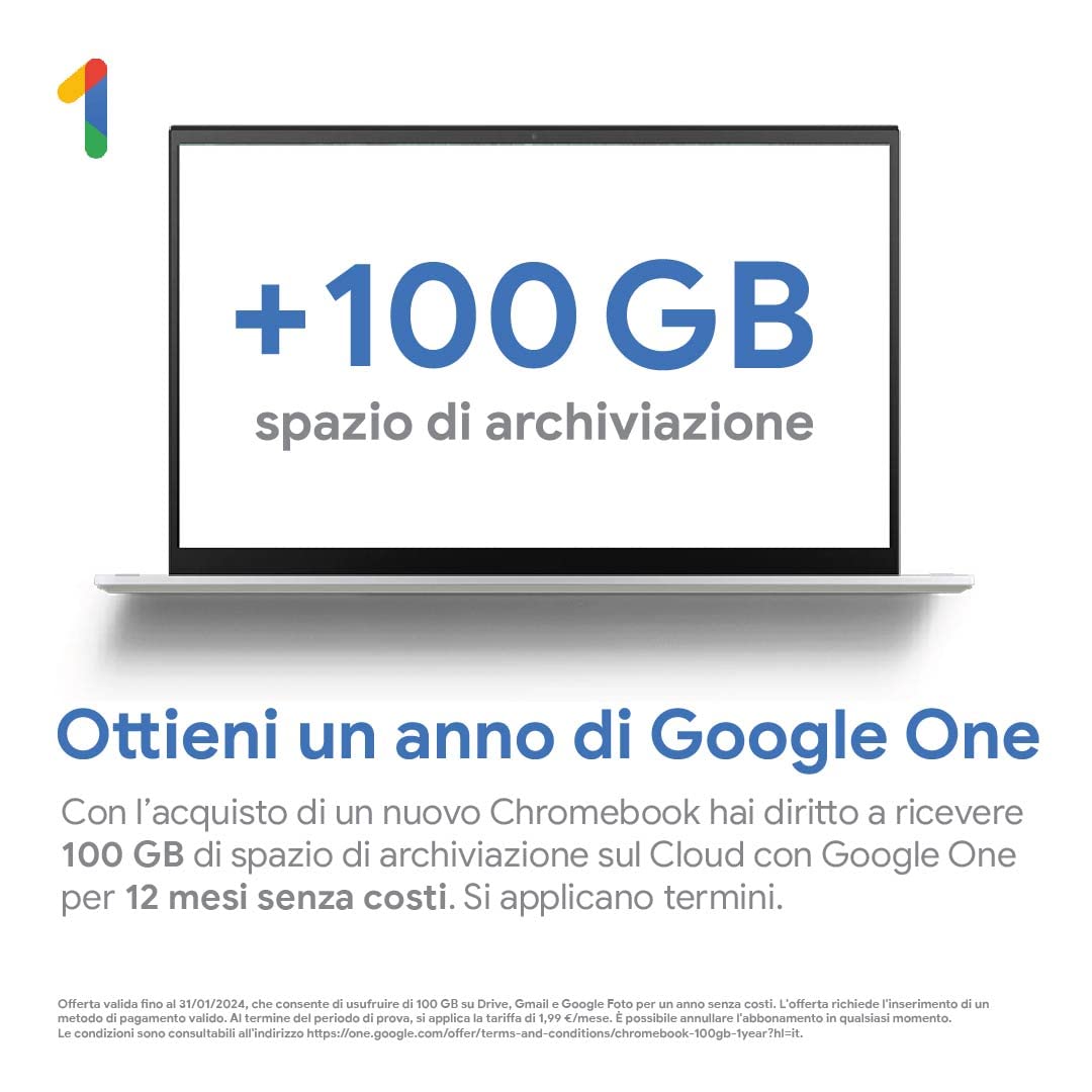 Lenovo IdeaPad 3 Notebook Chromebook 15,6" FHD (1920x1080) - Intel Celeron N4500, 4GB RAM, 64GB SSD, WiFi 6, ChromeOS (compatibile con app Google, Microsoft 365, Adobe)