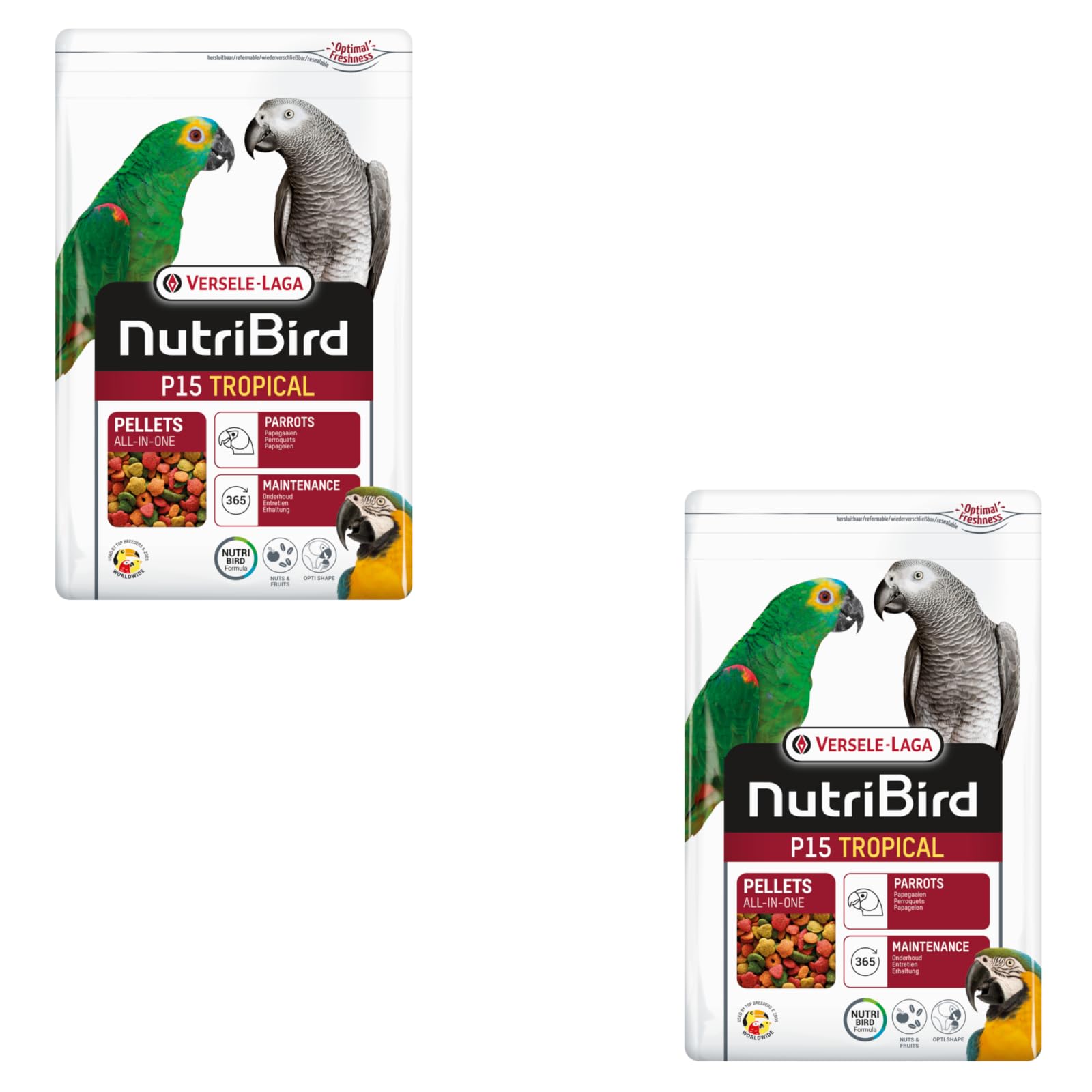 Versele-Laga NutriBird P15 TROPICAL | Confezione Doppia | 2 x 1 kg | Mangime di mantenimento per pappagalli | Supporto della flora intestinale | Mangime equilibrato | Pellet estrusi